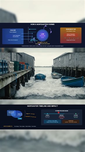 🌊 Nor’easter Incoming: 48 Hours of Wind, Flooding, and Coastal Chaos. 🌧️ A powerful nor’easter is taking aim at the Northeast starting Sunday afternoon. Expect 2–4 inches of rain, gusts over 50 mph, and coastal flooding during both Monday high tides. Cape Cod, Rhode Island, and southeastern Massachusetts will be hardest hit. No snow, but cold, wet, damaging conditions are locked in through Tuesday. #noreaster #weatheralert #eastcoaststorm #stormseason #floodwatch #coastalflooding #rainstorm #w