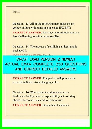 CRCST EXAM VERSION 2 NEWEST ACTUAL EXAM COMPLETE 250 QUESTIONS AND CORRECT DETAILED ANSWERS video