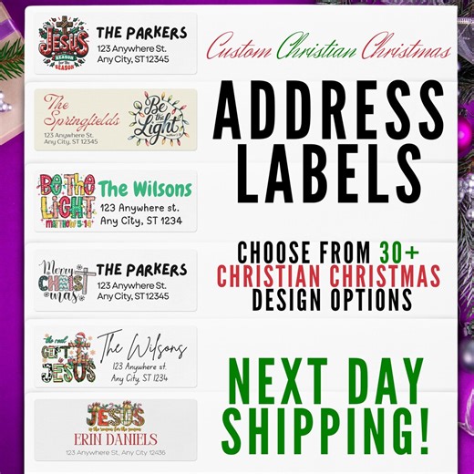Christmas Return Address Labels • Christian Address Labels • Holiday Stickers • Custom Christmas Labels • 35+ Designs • Next Day Ship - Etsy