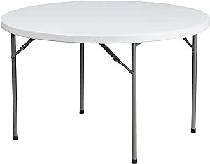 Flash Furniture Elon 4' Round All-Occasion Plastic Folding Event Table, Foldable Portable Banquet Table for Indoor/Outdoor Events, White