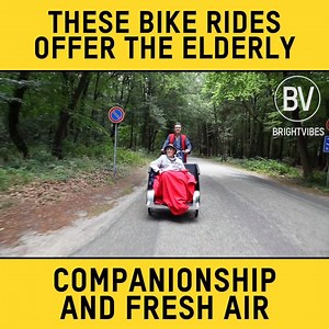 Elderly people often don't go out anymore and miss the outdoors. This volunteer takes the elderly out for a ride which they both really enjoy 🚴🌲 You could do the same through Cycling Without Age | BrightVibes