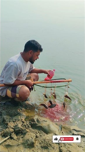 Fishing method by hook trap in river muddy watter! #shorts #short #viral #viralvideo #viralshort