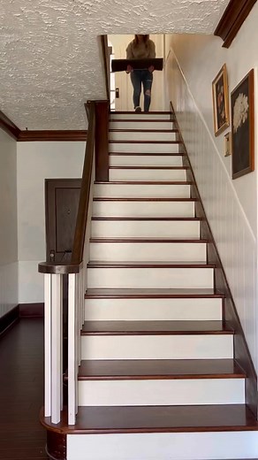 What do you think: Do you like the staircase runner trend? We sure do! Video from @krystameeker | American Farmhouse Style