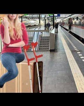The beautiful young woman is an amputee, living with one leg and crutches #amputada