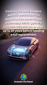 Contrary to fears, modern electric car lithium‑ion batteries last much longer than many think: typically 200,000–300,000 km—or even up to 20 years—before needing a full replacement. That means your EV stays on the road and cost‑effective for far longer, while saving resources and the environment by reducing raw material demand for new batteries. Have you experienced the lifespan of your vehicle’s battery firsthand? Share your story in the comments! #ElectricVehicles #Sustainability #CleanEnergy 