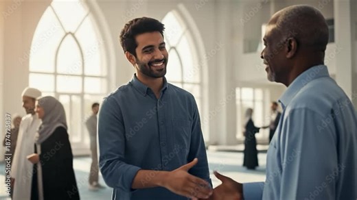 Business Interaction Between Middle-Eastern Male and African Male in Office Setting