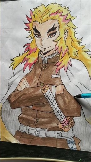 🔥 “Rengoku Drawing Step-by-Step | Fire Style Coloring 💯🔥”#actingchallenge #damonslayer #aesthetic
