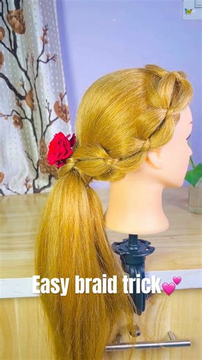 Beautiful Side Braid Ponytail with Rose | Simple Hairstyle