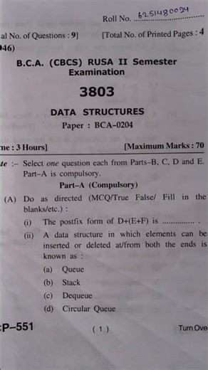 Bca 2nd semester , Data structure question paper #hpuexams #hpu |