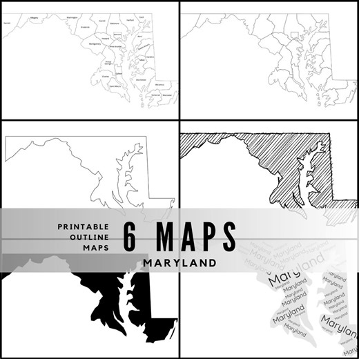 Printable Maryland Maps / State Outline and Labeled Geography Sheets / Letter‑size Educational Printables for Teachers and Students - Etsy