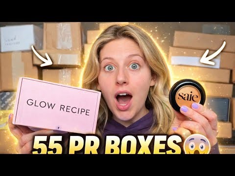 55 BOX PR HAUL 😱🔥 Massive Skincare Unboxing (Glow Recipe + Saie!)