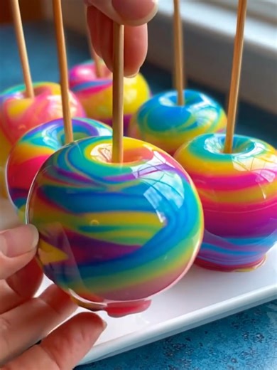 58K views · 688 reactions | Rainbow Candy Apples Crisp apples coated in a glossy, swirled rainbow candy shell for a magical treat. Yield: 6–8 apples Prep Time: 15 minutes Cook Time: 20 minutes Key Ingredients First: Fresh apples (Granny Smith or Gala work best) ................................. Full Recipe in First Cօʍʍеոτ  | Avani Recipes | Facebook