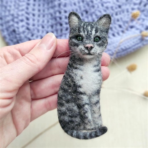 Custom Needle Felted Cat Brooch, Pet Memorial Pin - Etsy