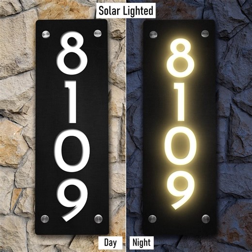 Solar Lighted House Numbers: Modern LED Address Sign - Etsy