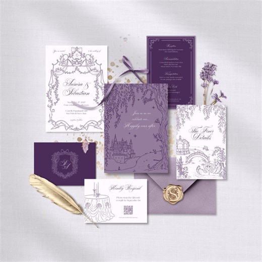 Fairytale Castle Wedding Invitation Suite • Canva Template • Floral, Hand Drawn, Elegant, Whimsical Digital Download - Etsy