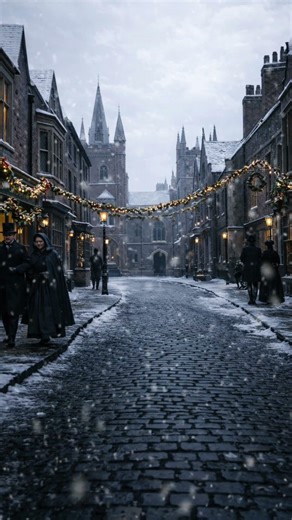 Snowy Medieval Town Ambience | Cozy Gothic Winter Street at Night