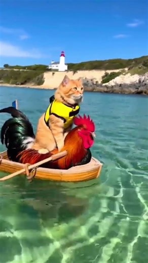 Cat & Rooster Enjoy Boating on America’s Clear Coastline 🚤🐱🦢 | Cute Animal Adventure!"