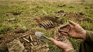 Airborne landing zone reveals parachute gear weapons and hidden mortar cache