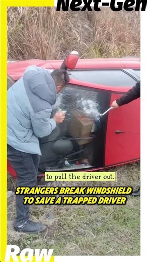 Strangers break the window to save trapped driver #rescue #trending #kindness #accident