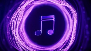 Loop animation of music notes and glowing neon lines