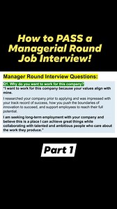 5.3K views · 70 reactions | [Part 1] TOP 10 MANAGEMENT ROUND Interview Questions & ANSWERS! How to PASS a Managerial Round Job Interview! . . . #foryoupage #interviewtips #fy #jobs #foryou #interviewquestions #interviewprep #fyp #interviewskills #managerjobs | English Tuition | Facebook