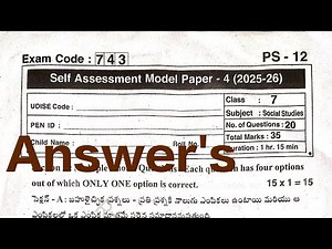 7th class Social🔑 Self Assessment -4 (FA-4) Real Key Answers 2025-26 | Self Assessment Model Paper 4