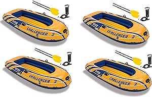 Intex Inflatable 2 Person Floating Boat Raft Set w/ Oars & Air Pump (4 Pack)