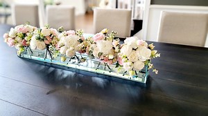 Silk Flower Arrangement Clear Glass Modern Dining Table Centerpiece Bridal Arrangement Long Rectangular Vase Real Touch Roses Flower Peony - Etsy