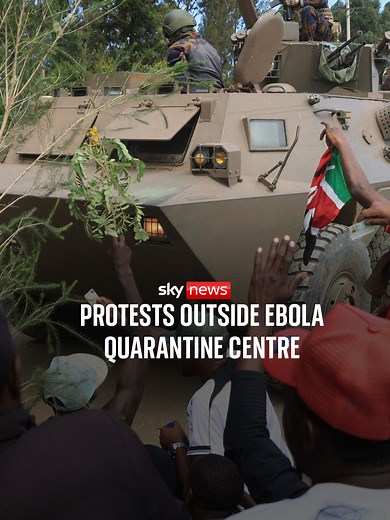 Hundreds of Kenyan youths protested at the Laikipia Air Base against the Ebola quarantine centre for American citizens exposed to the virus. #SkyNews