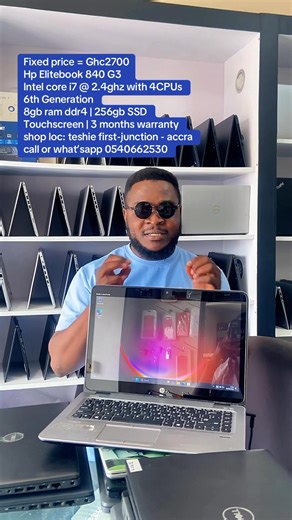 Fixed price = Ghc2700 Hp Elitebook 840 G3 Intel core i7 @ 2.4ghz with 4CPUs 6th Generation 8gb ram ddr4 | 256gb SSD 4gb video memory and 128mb Dedicated graphics high definition audio device hd webcam | wi-fi | bluetooth |type-c port | HDMI | Touchscreen windows 11 64bit | keyboard light | 14 inches Fhd display | pre-owned from UK 🇬🇧 Very Neat 3 months warranty No swapping allowed shop location: teshie first-junction - accra call or what’sapp 0540662530 #fyppppppppppppppppppppppp #viral #ukuse