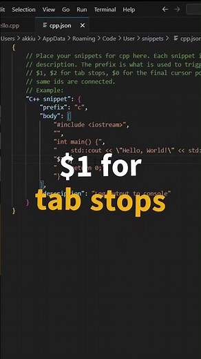 vscode c++ snippets make code faster #shorts #cpp