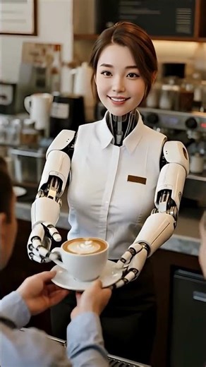 Humanoid Robot Barista Surprises Customer with Coffee Service 🤖☕ #Shorts