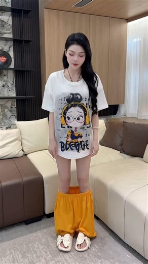 Cute Graphic Pajama Set with Yellow Shorts #girlsoutfit #outfitideas #shorts