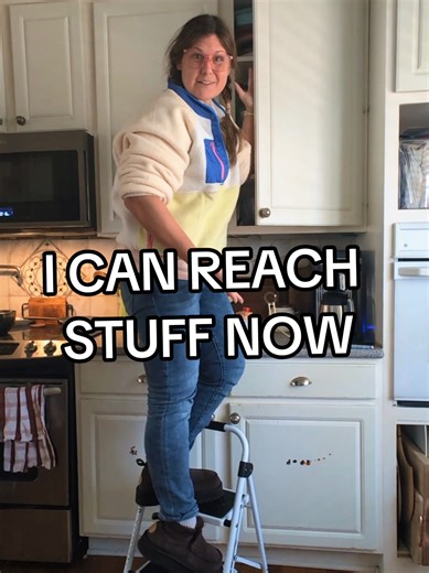 The fold up step stool is solid and folds flat so it's super convenient to keep in the pantry or laundry room for daily use. It has a padded handle and non slip steps. -kerry #stepstool #stepladder #stool #foldingstool #shortproblems