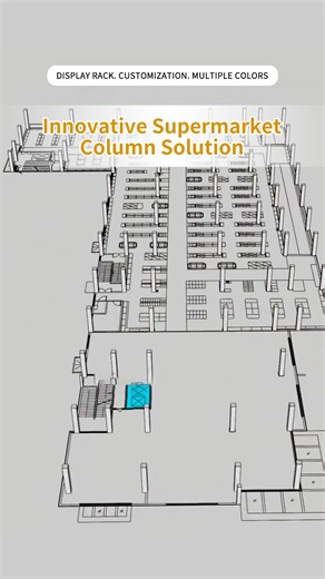 Fengchuang Rack on Instagram: "Design Supermarket Columns This Way！ Weld steel pipes around the column and embed wooden boards inside. Equip the bottom with a base cabinet for additional storage functionality. Add a circle of overhangs on top to enhance the overall shape. Use perforated uprights to adjust the shelves up and down. Suitable for displaying different types of goods!#storedesign #suppermarket #caddesign #3dvisualization #shelves #supermarket #supermarketequipment #retailsolutions #cu