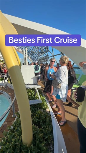 Two besties on their first cruise and already owning the sail away party 💃🍹 This is your sign to book the cruise with your best friend. #BestFriendsTrip #CruiseVibes #SailAway #GroupCruise #girlstrip2026