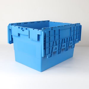 [Hot Item] Stack and Nest Tote Bin Nestable Plastic Moving Boxes Storage Crates with Lids Heavy Duty Attached Lid Crates