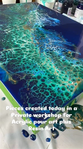 2.4K views · 55 reactions | I had so much fun creating these pieces in a private workshop today which continues for 2 more days as we keep working on them although they are already fabulous  Book your session if interested, details on my website Resin by @letsresin Paints by @amsterdamacrylics #resinart #resinartwork #acrylicpouring #fluidart | Mohanima | Facebook