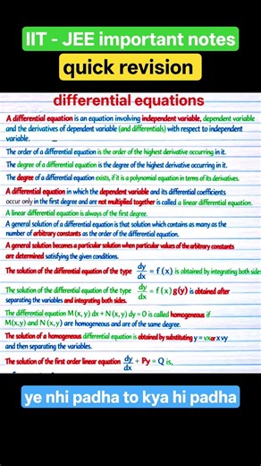 differential equations | calculus class 12 | revision notes + short tricks
