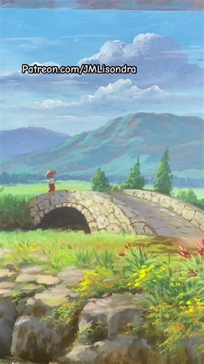 How to paint landscape with lady walking on the bridge? #acrylic #art #painting