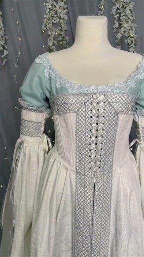 Bespoke bridal masterpiece: Renaissance-style gown in white and soft blue✨