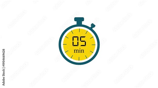 5 Minute Countdown Timer Icon Animation with Clean UI Design, Minimal Digital Clock Interface for Video, Presentation, and Broadcast Use