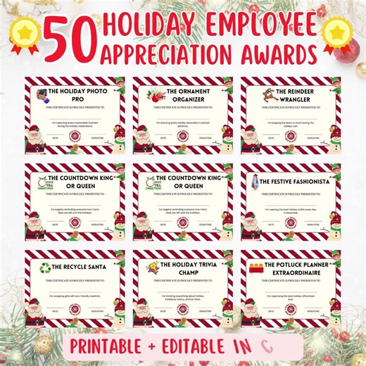 Editable Funny Christmas Awards: 50 Certificates for Employee Recognition & Holiday Appreciation - Etsy