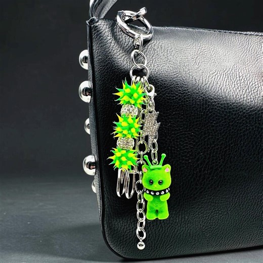 UV Reactive Neon Green Spike Alien Charm Keychain, Punk Lightning Bolt Bag Accessory - Etsy