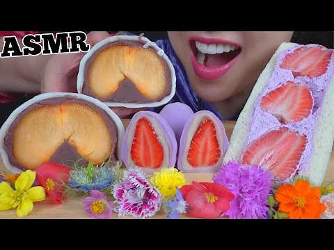 ASMR GIANT PERSIMMON MOCHI + STRAWBERRY CREAM SANDWICH (EATING SOUNDS) NO TALKING | SAS-ASMR