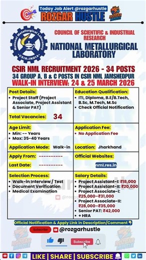 CSIR NML Recruitment 2026 | 34 Posts | Apply Online