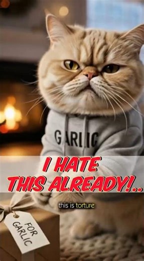 Grumpy Cat HATES his birthday present 🎁😑 😑 #GrumpyGarlic #funnyanimals #shorts #aicats #funnycats