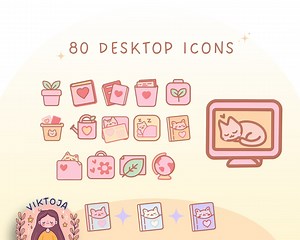 Cute Cats and Plants Icons Desktop Cats Icons Cozy Desktop Aesthetic Desktop Plant Icons Custom Icons Pastel Icons Kawaii Icons Cute Desktop - Etsy