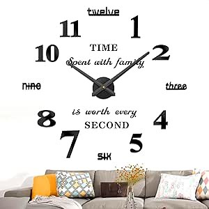 VANGOLD Large DIY Wall Clock Modern 3D Wall Clock with Mirror Numbers Stickers for Living Room Office Decorations Gift