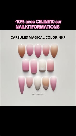Coucou, zoom sur les capsules américaines Magical NKF 🩷 https://nailkitformations.fr/?ref=Celine10 Collection MAGICAL avec 32 références de capsules nude dispo en 5 couleurs différentes dont une gamme french 🤍 N’hésitez pas à commander des capsules américaines ou autres produits ongles avec mon code réduc CELINE10 qui vous offre 10% de réduction sur tout le site NailKitFormations 🖤 @Nail Kit Formations #nailkitformations #capsulesamericaines #pressonnails #frenchnails #nudenails